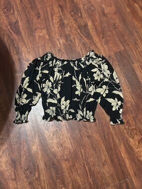 Ralph Lauren Black Floral Off-Shoulder Smocked Blouse